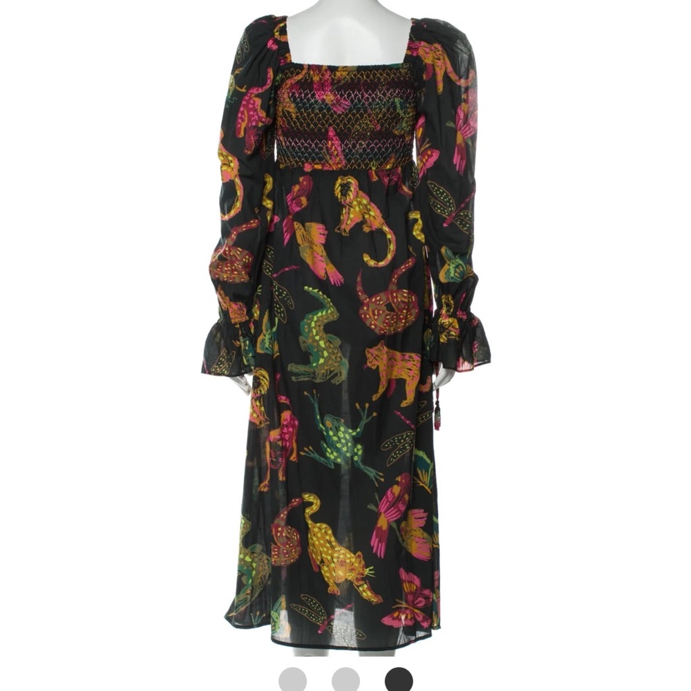 Farm Rio Midi Black Animal Jungle Floral Print Dress XS